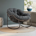 Oversized Papasan Rocking Chair, Indoor & Outdoor Egg Rocker with All-Weather Hand-Woven Rattan & Rust-Proof Steel Frame for Porch, Patio, Living Room (Linen-Like, Dark Grey)