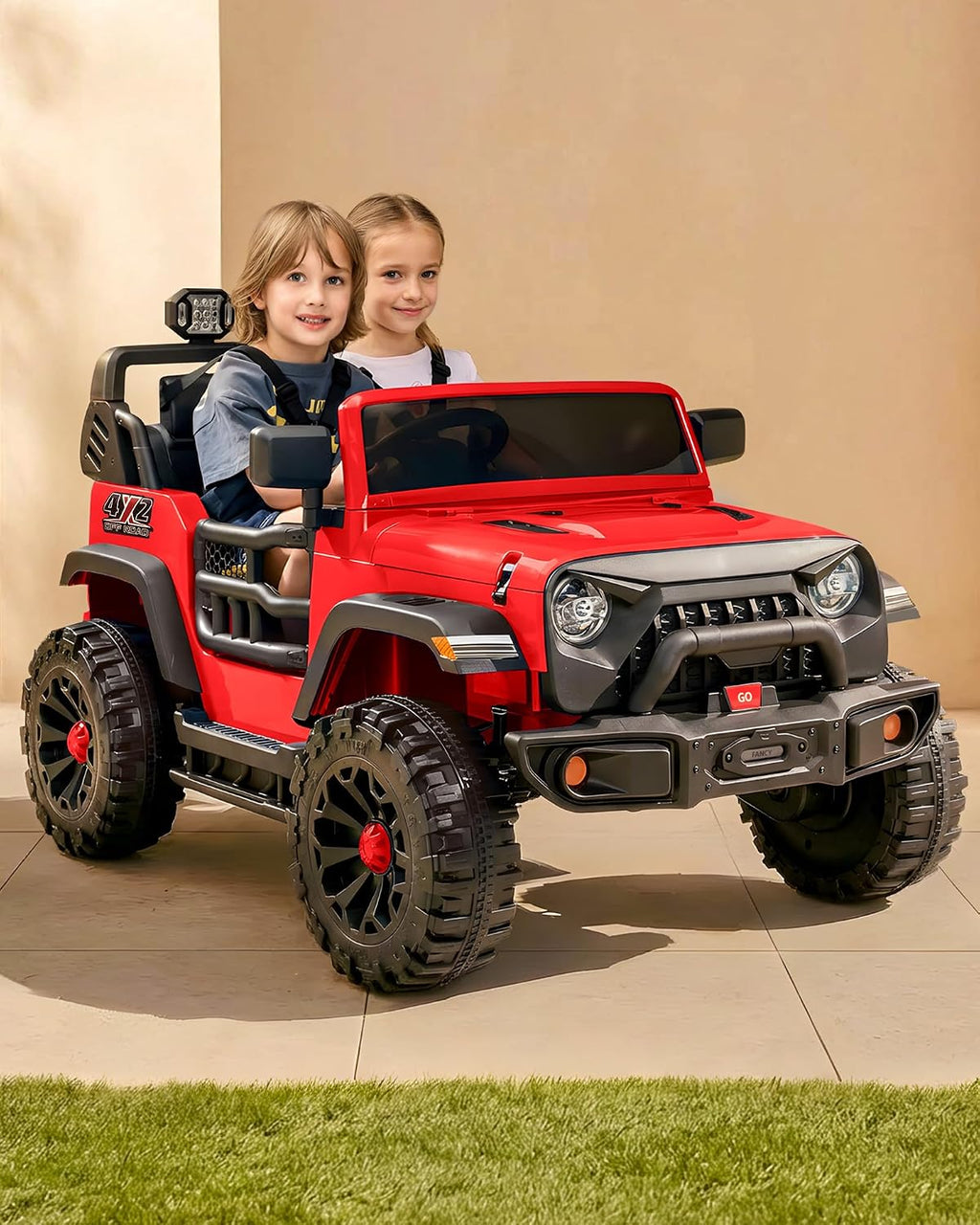 Outfunny 2 Seater Ride on Car Toy, 12V Electric Car for Kids 4-8 with Remote Control, Capacity 150 lb, LED Light - Red