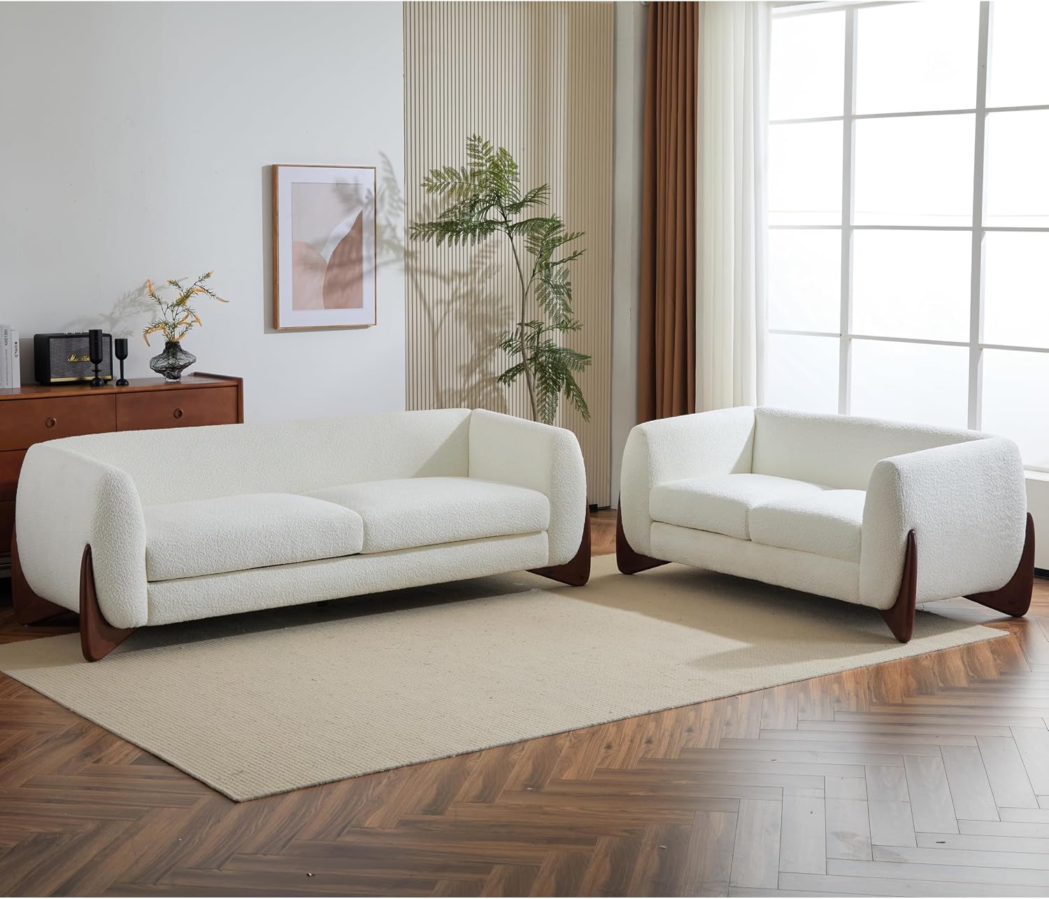 Christopher Knight Home Almad 2 Pieces Sofa Couch Set, Cozy 3-Seater Sofa and Loveseat for Living Room, Upholstered Couch Chair, Soft Seating Lounge Sofa with Wood Frame, Fabric, Beige