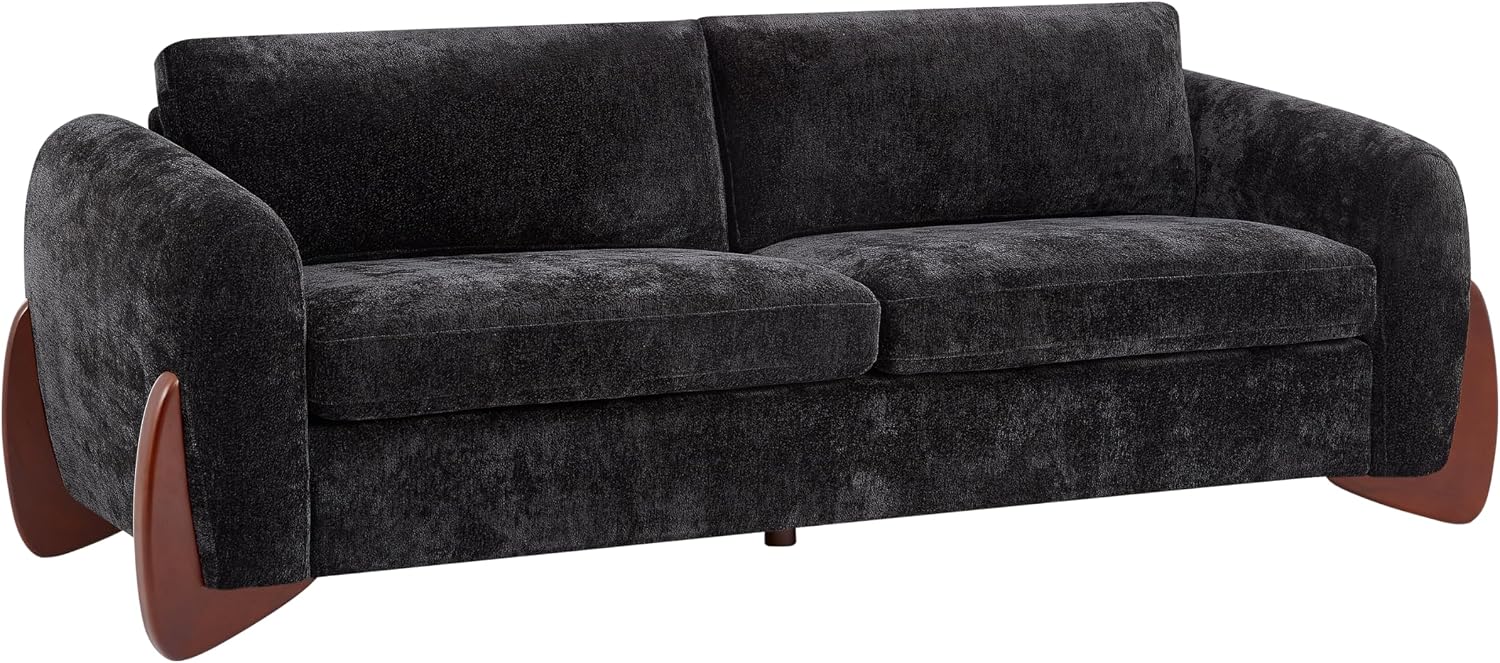 Christopher Knight Home Taki 89 Inches Sofa Couch, Cozy Chenille Upholstered 3-Seater Sofa, Wood Frame Couches, Comfy Home Sofa Living Room and Office, Lounge Seating with Armrests, Black
