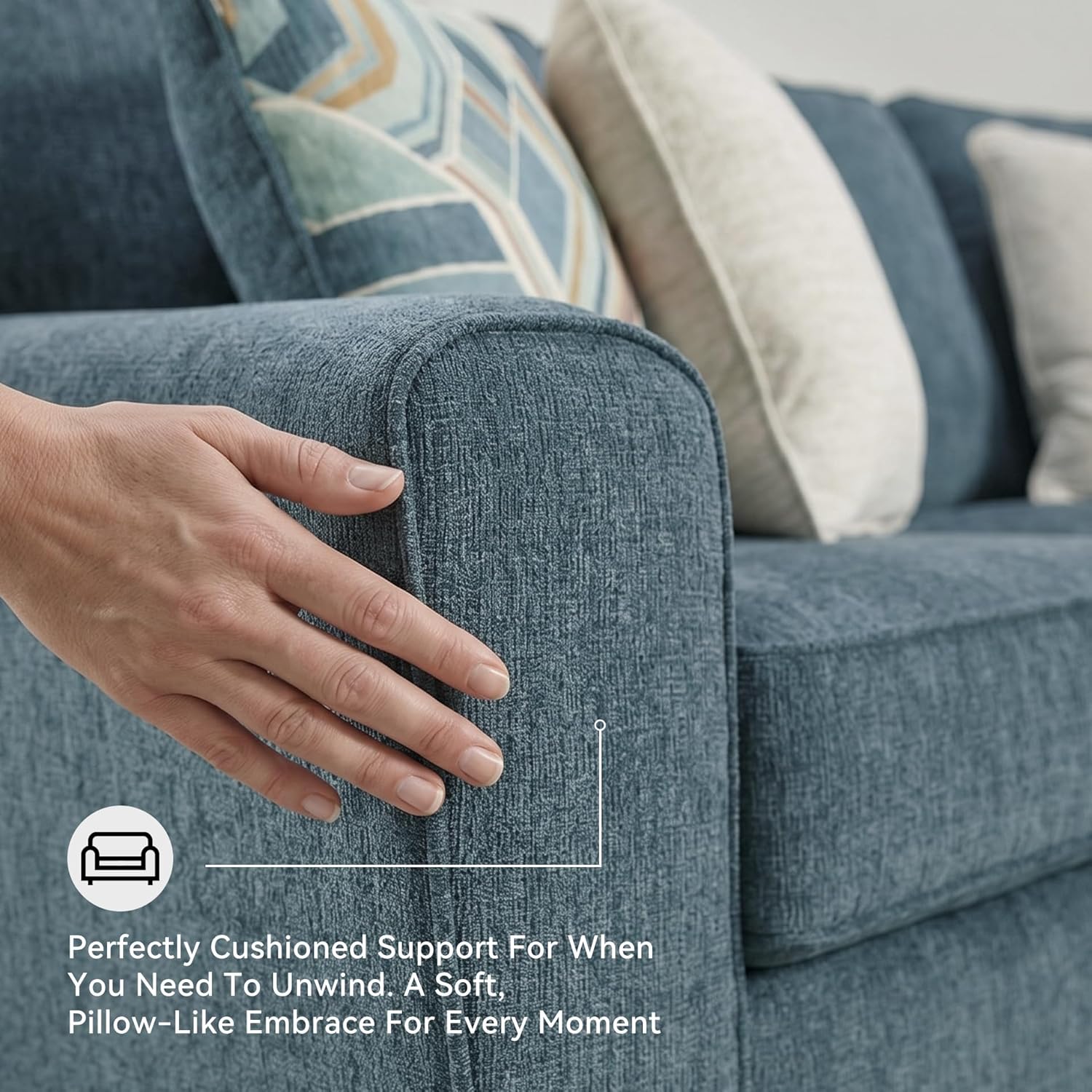Signature Design by Ashley Cashton Casual 2-in-1 Sofa Sleeper with Folding Gel Memory Foam Mattress, Queen, Blue