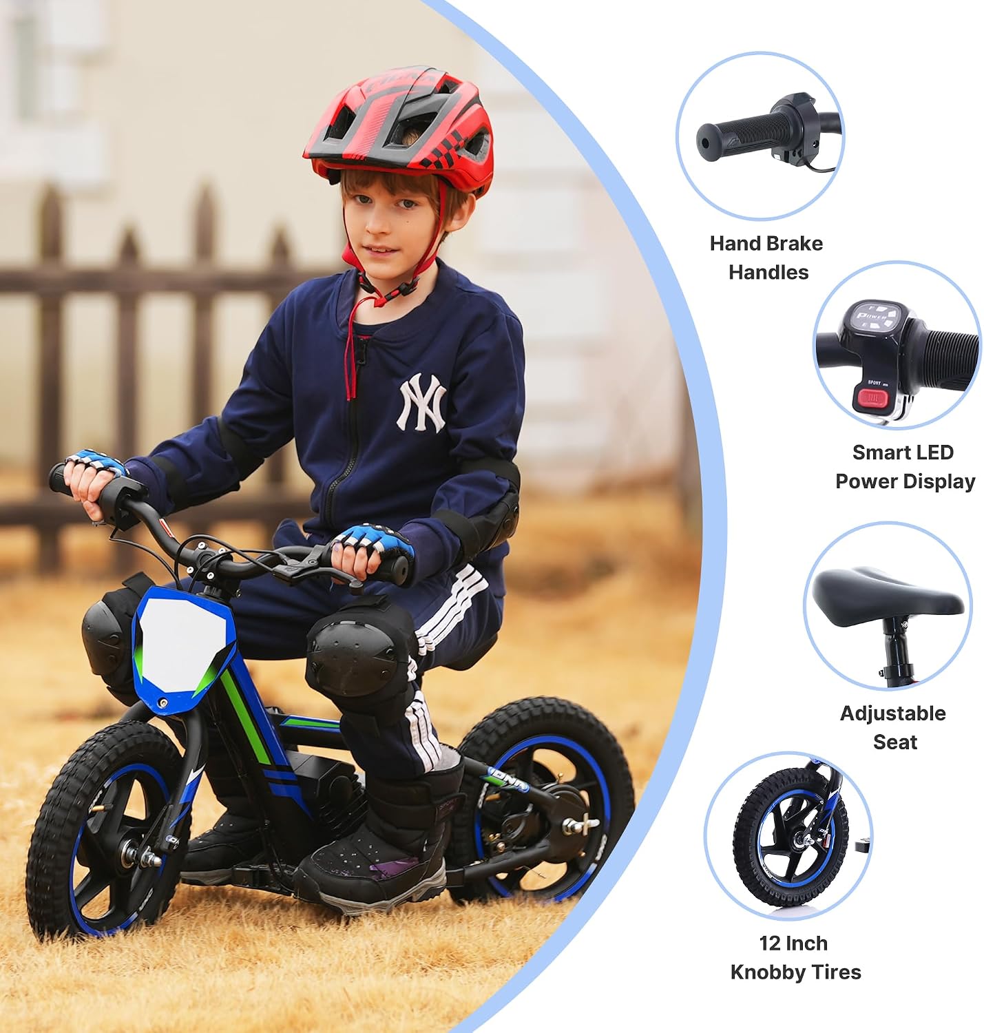Electric Dirt Bike for Kids, 170W 2-Speed Racing Motorcycle with 12-Inch Off-Road Tires, 24V Detachable Battery, Up to 10MPH – Lightweight Mini Motocross Bike for Ages 3-6, Blue