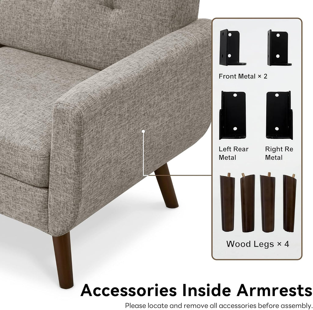 Tbfit 56' W Loveseat Sofa, Mid Century Modern Decor Love Seat Couches for Living Room, Button Tufted Upholstered Small Couch for Bedroom, Solid and Easy to Install Love Seats Furniture, Grey