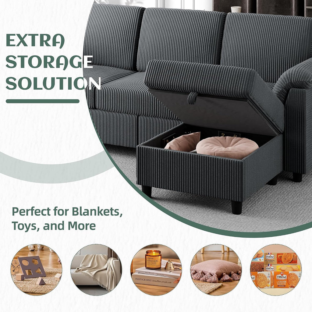Vongrasig 79' Convertible Sectional Couches Sofa with Storage Ottoman, 3 Seat L Shaped Couch with Side Storage Pockage, Small Couches for Living Room, Apartment and Small Space, Grey
