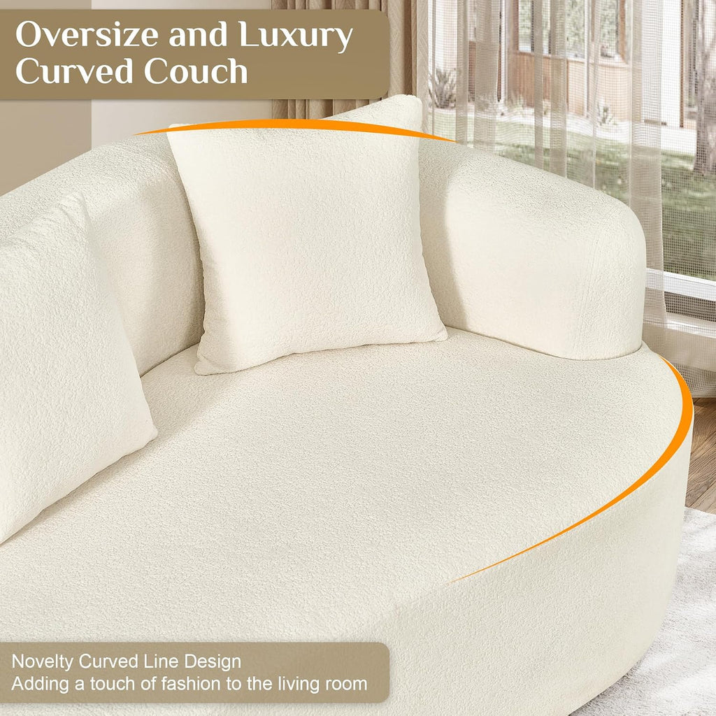 Oversized Sectional Sofa for Living Room, Modern Luxury Plush Chenille 4-Seater Extra Deep & Wide Seat Curved Cloud Couch with 4 Throw Pillows, No Assembly Needed, Cream White