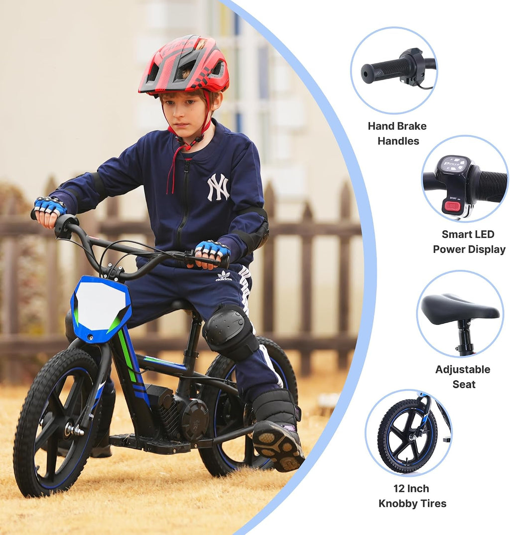Lightweight Electric Dirt Bike for Kids, 340W Powerful Racing Grade Motorcycle Up to 12MPH, 24V Detachable Battery, 16-Inch Off-Road Tires, 3-Speed Modes Mini Motocross Bike- Ideal for Ages 5-8