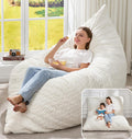 Hobestluk 3 in 1 Bean Bag Chair Giant Bean Bag Chairs for Adults with Chevron Plush Fur Cover Convertible Bean Bag Floor Cushion with Machine Washable Cover for Living Room (Chevron Plush White)