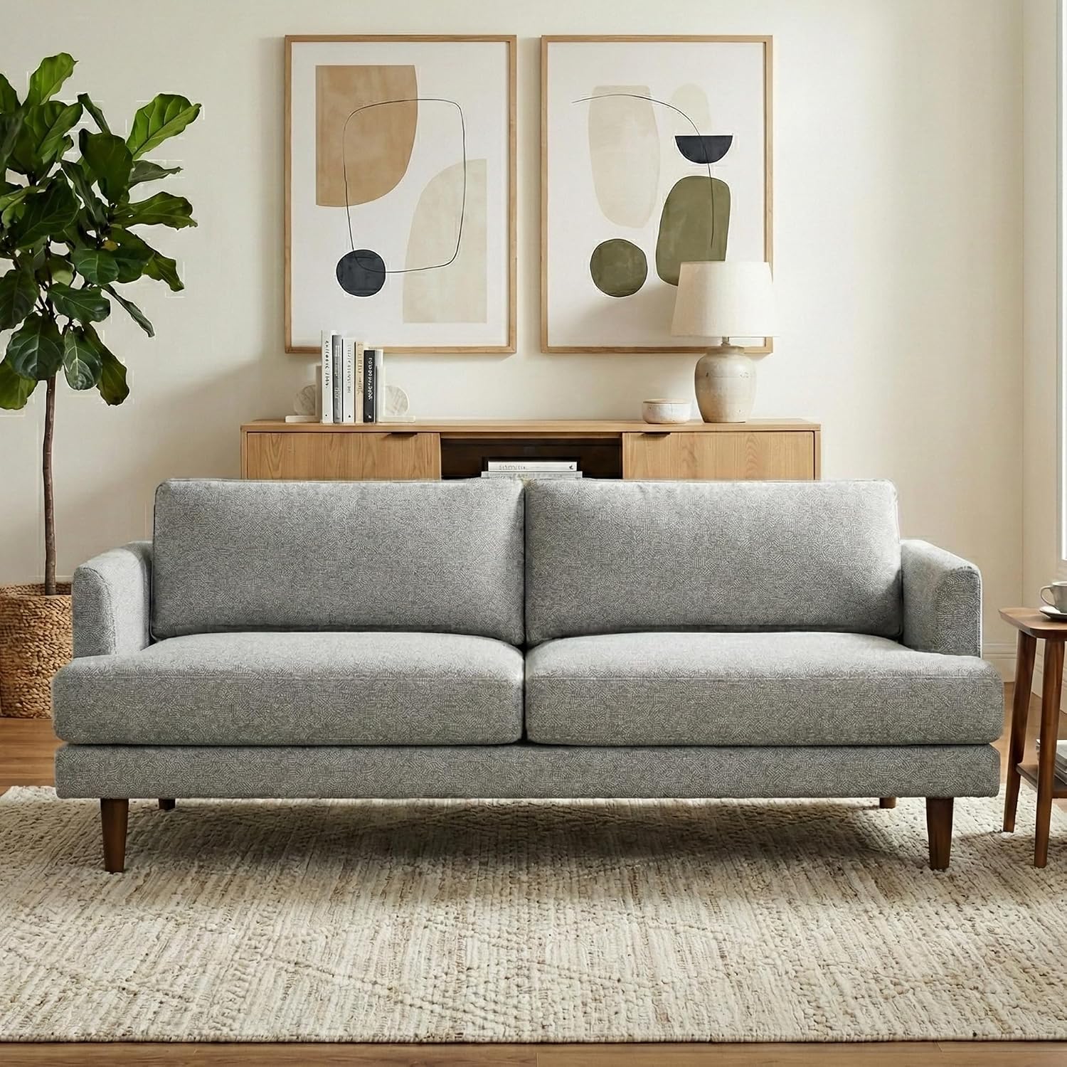 SIMPLIHOME Livingston 76' Wide x 33' High Sofa in Mist Grey Woven-Blend Fabric, Handcrafted Loveseat Couch for Living Room or Family Room, Mid-Century Modern Style, Solid Wood Frame