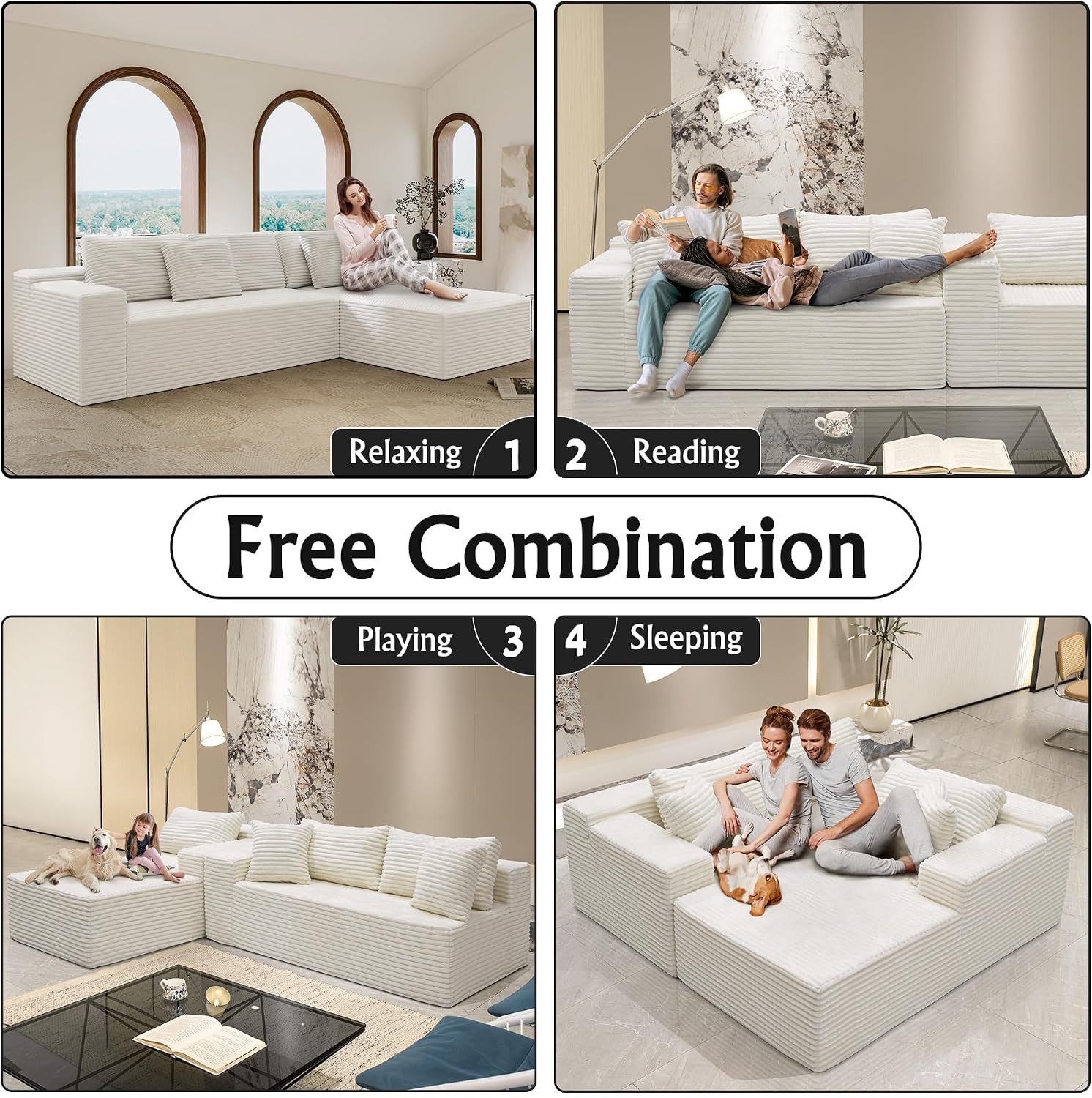 Sectional Couches for Living Room Corduroy Couch, 104' Cloud Boneless Couch with L-Shape Chaise, Modern Modular Sofa, Deep Seat Comfort, No Assembly Required(Plush Corduroy, Left Facing Chaise)