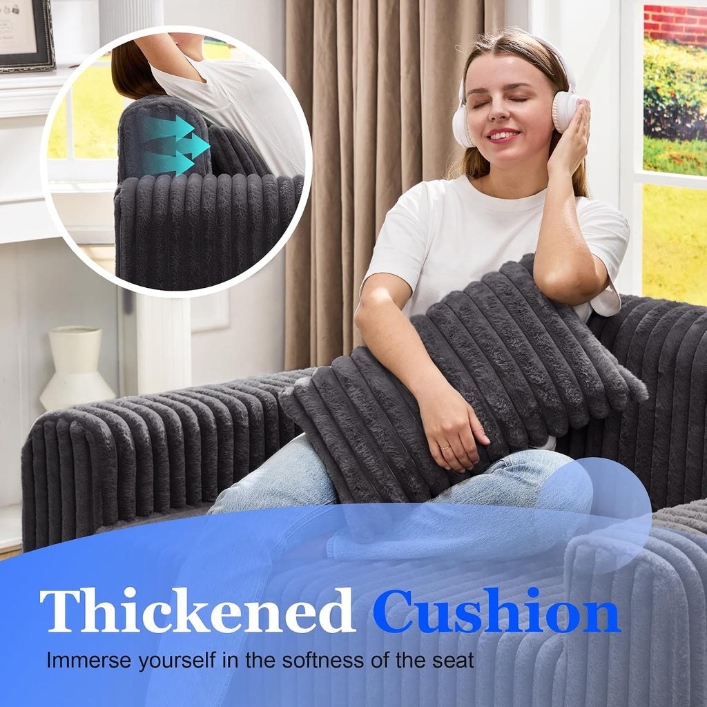 Hobestluk Couch Sofa 2-Seater Foam Sofa Loveseat for Small Spaces Comfy Sofas with Removable Cover Furry Couch with Pillows for Living Room, Bedroom, Apartment, Office (Dark Grey, Loveseat)