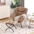 Furlide Lazy Chair with Ottoman, Modern Accent Chair with Armrests and a Side Pocket, Velvet Khaki Accent Chairs, Reading Chairs, Oversized Armchairs for Bedroom, Study, Living Room, Courtyard