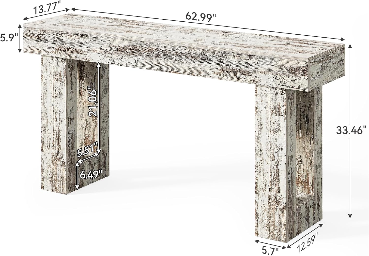 Little Tree 63-Inch Long Console Tables for Entryway, Large Sofa Table Behind Couch, Wooden Entry Foyer Hallway Table, Modern Console Sofa Tables for Living Room, Distressed White