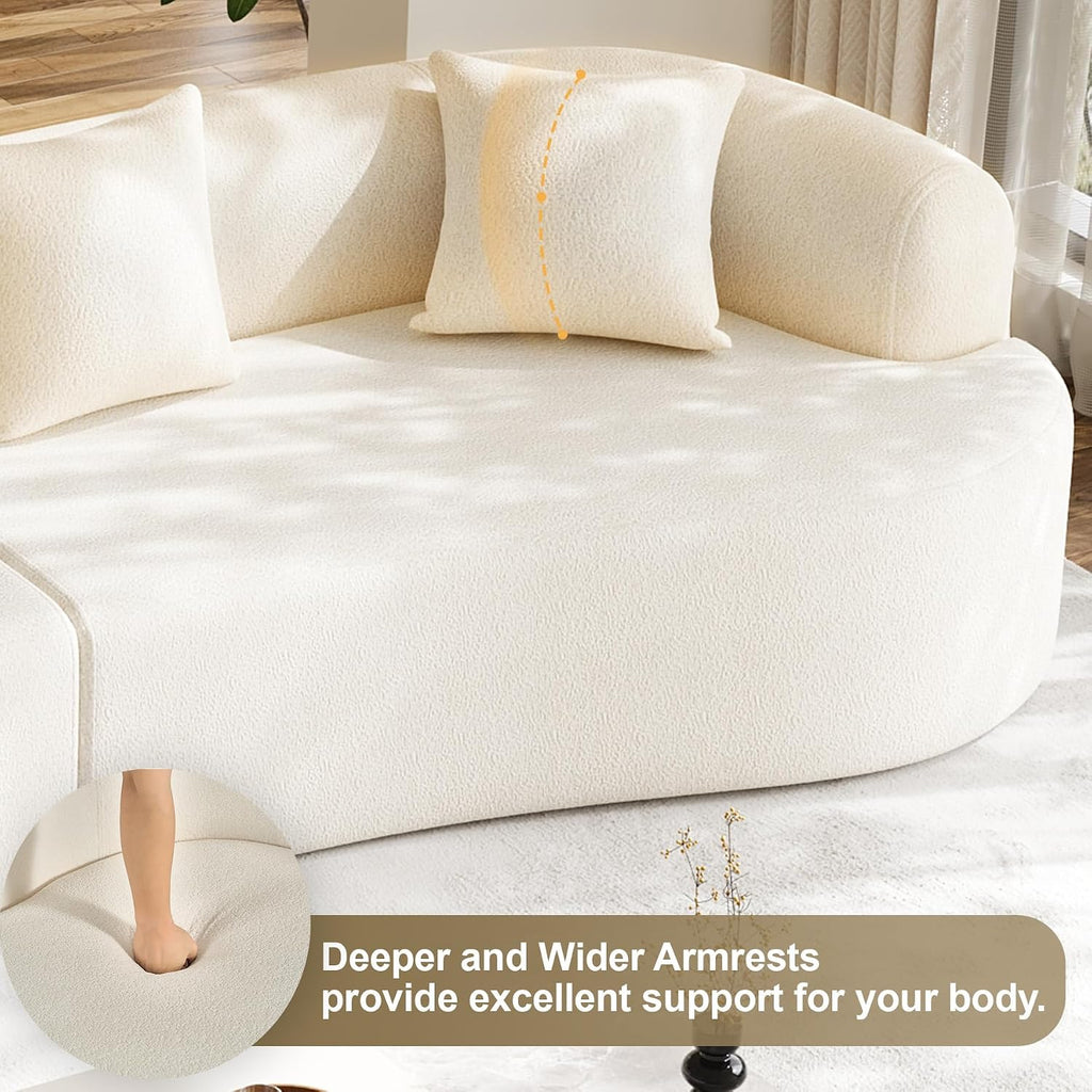 131' Oversized Sectional Sofa for Living Room, Modern Luxury Plush Chenille 4-Seater Extra Deep & Wide Seat Curved Cloud Couch with 4 Throw Pillows, No Assembly Needed, Cream White