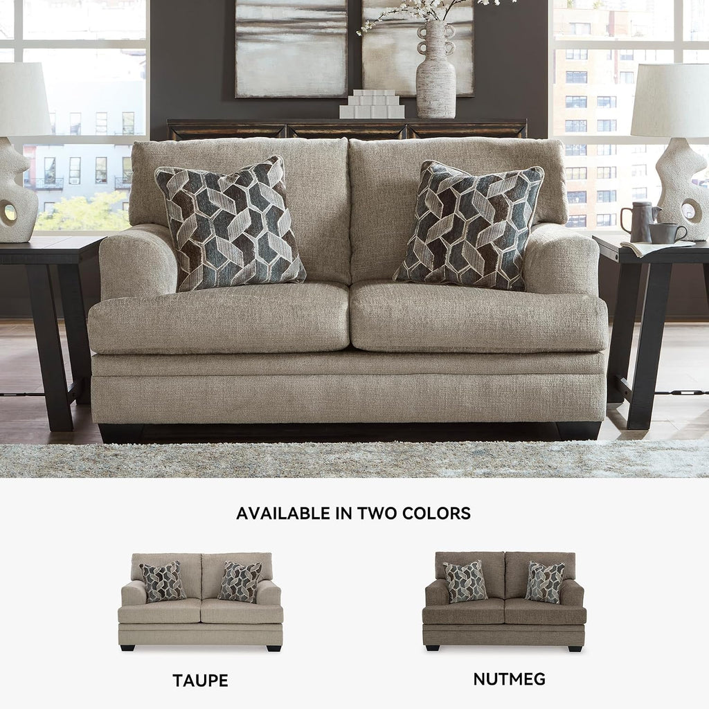 Signature Design by Ashley Stonemeade Casual Loveseat with 2 Toss Pillows, Light Brown
