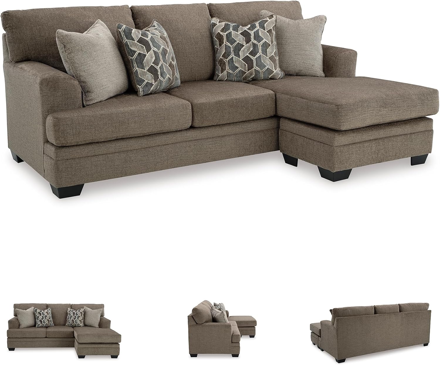 Signature Design by Ashley Stonemeade Casual Right-Arm Facing Sofa Chaise with 4 Toss Pillows, Dark Brown