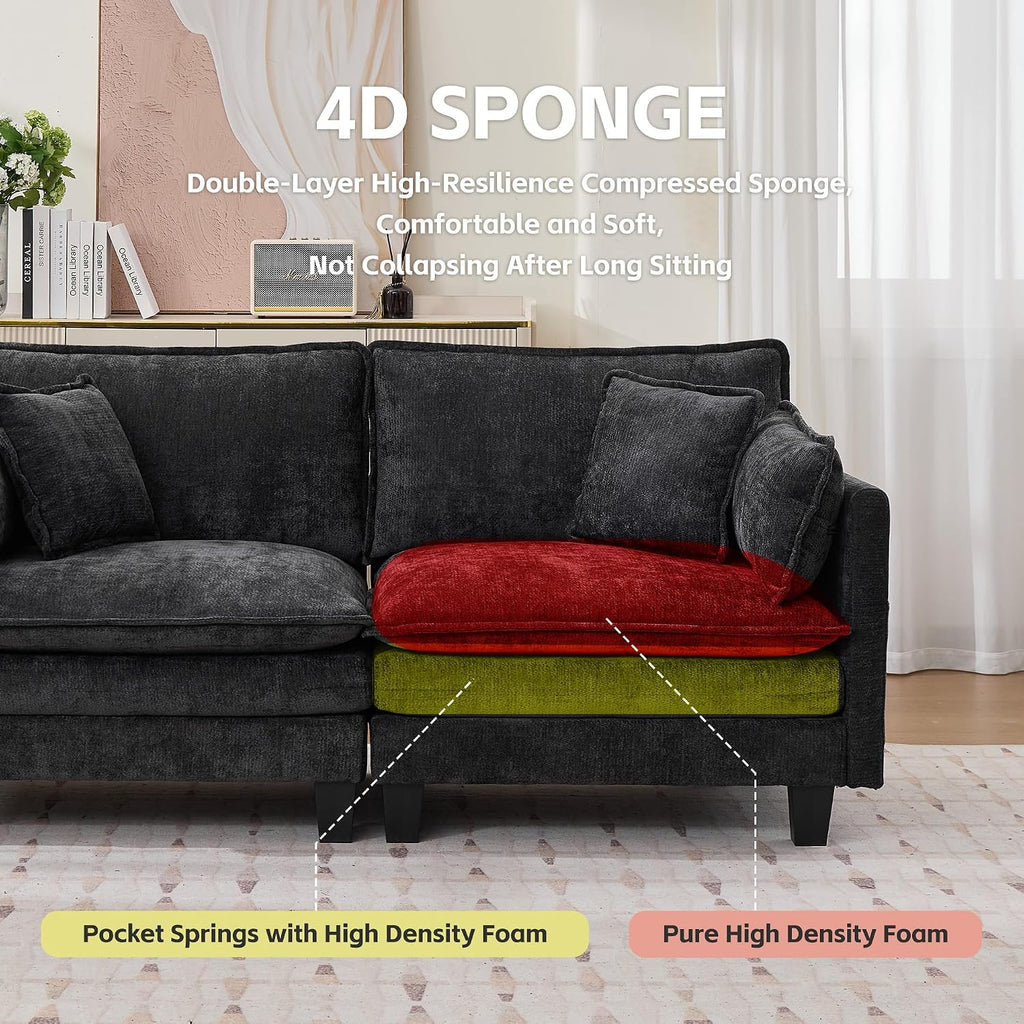 Modular Sectional Sofa, 75' Loveseat Modern Couches for Living Room, Comfy Cloud Couch with Deep Seat for Office and Apartment, with Charger, USB & Type-c Port, Black Chenille Fabric