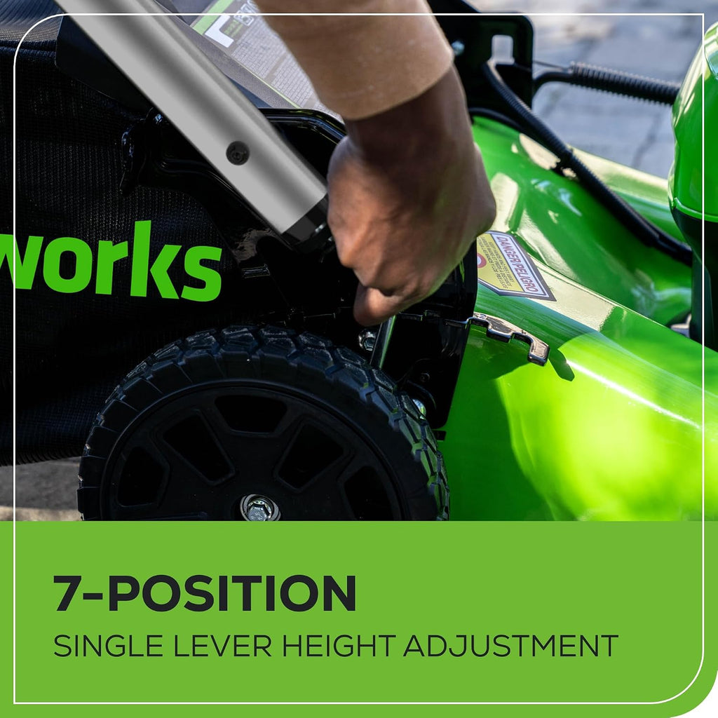 Greenworks 80V 21' Brushless Cordless (Self-Propelled) Lawn Mower (LED Headlight + Aluminum Handles), 4.0Ah Battery and Rapid Charger + Bonus 24V Power Tool Combo Kit