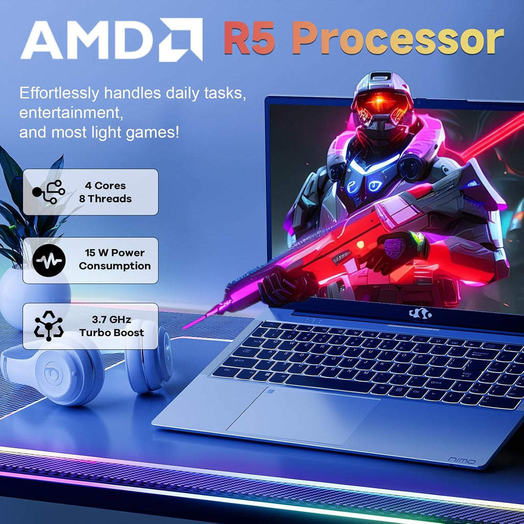 NIMO 15.6' IPS FHD-Laptop, 32GB RAM 1TB SSD AMD Ryzen 5(Beat i3 1215U 4 Cores Up to 3.7GHz) Student Laptops, Business Computer with Backlit Keyboard Fingerprint 2 Years Warranty Wi-Fi 5 BT5.2 Numpad
