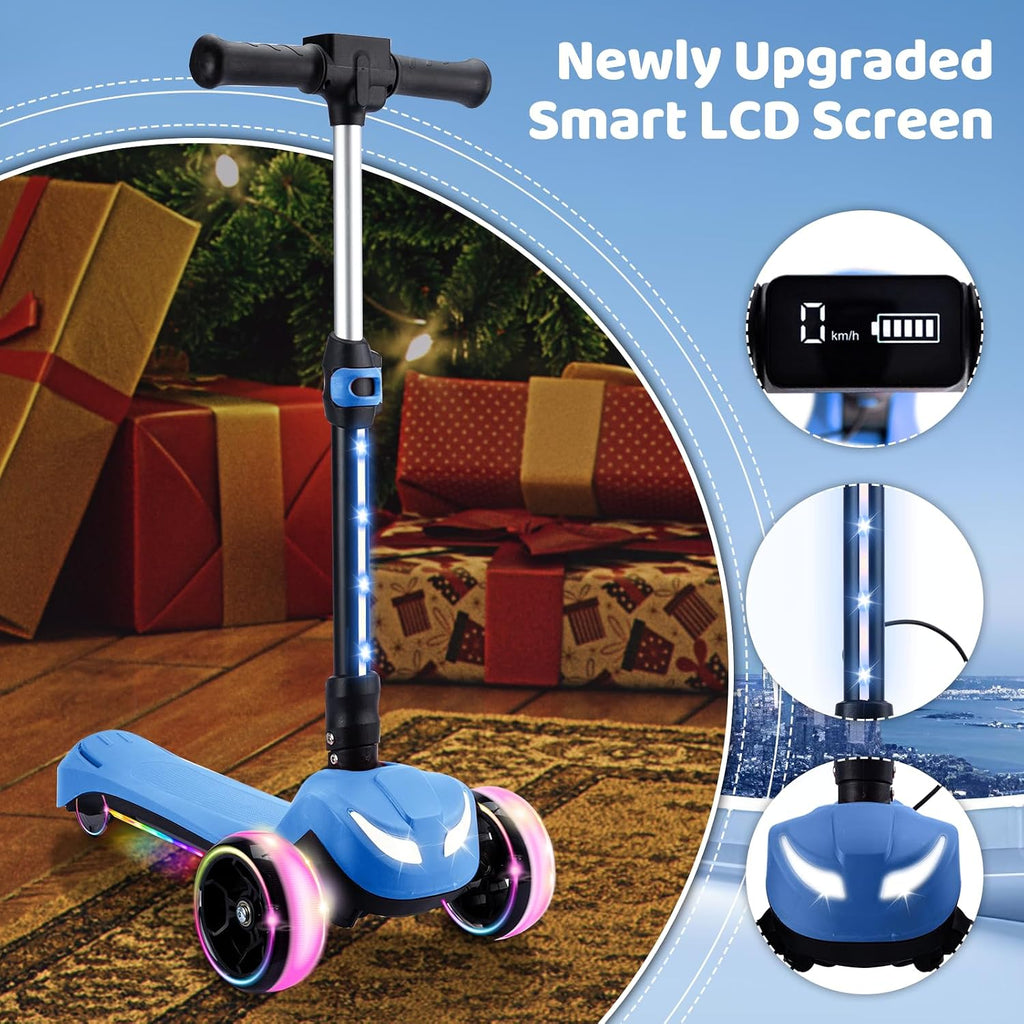 24V Electric Scooter for Kids w/150W Powerful Motor, Thumb Throttle, LCD Screen, Bluetooth, Light-Up Stem Deck & Wheels, 3 Adjustable Heights, 5MPH Safe Speed, 3 Wheel Electric Scooter for Kids