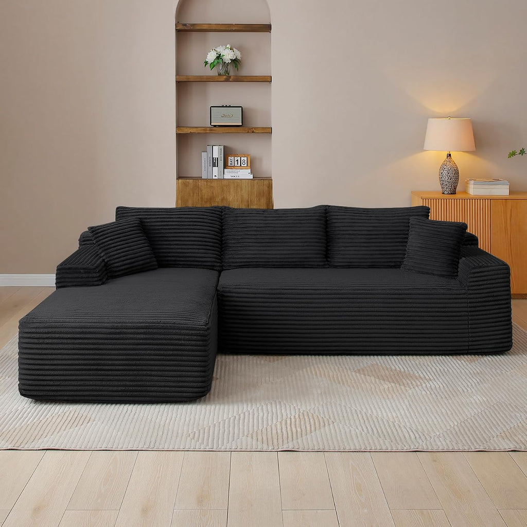 95' Boneless Couches for Living Room, L Shaped Comfy Cloud Modular Sectional Memory Foam Deep Seat Boneless Couch, No Assembly Required Boneless Sofa for Living Room with Left Facing Chaise, Black