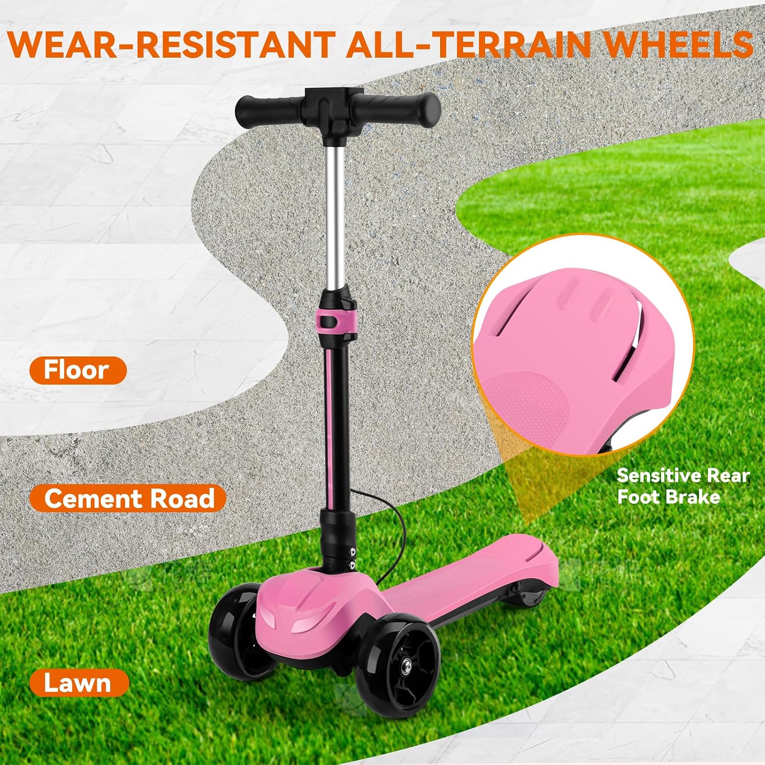24V Electric Scooter for Kids w/150W Powerful Motor, Thumb Throttle, LCD Screen, Bluetooth, Light-Up Stem Deck & Wheels, 3 Adjustable Heights, 5MPH Safe Speed, 3 Wheel Electric Scooter for Kids