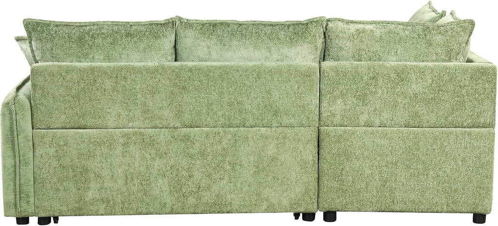 LUMISOL 82.7' Convertible Sleeper Sofa Bed with Storage Ottoman, L-Shaped Sectional Sofa with Pull Out Bed, USB Ports, Chenille Sleeper Sofa Couch with Chaise for Living Room, Green