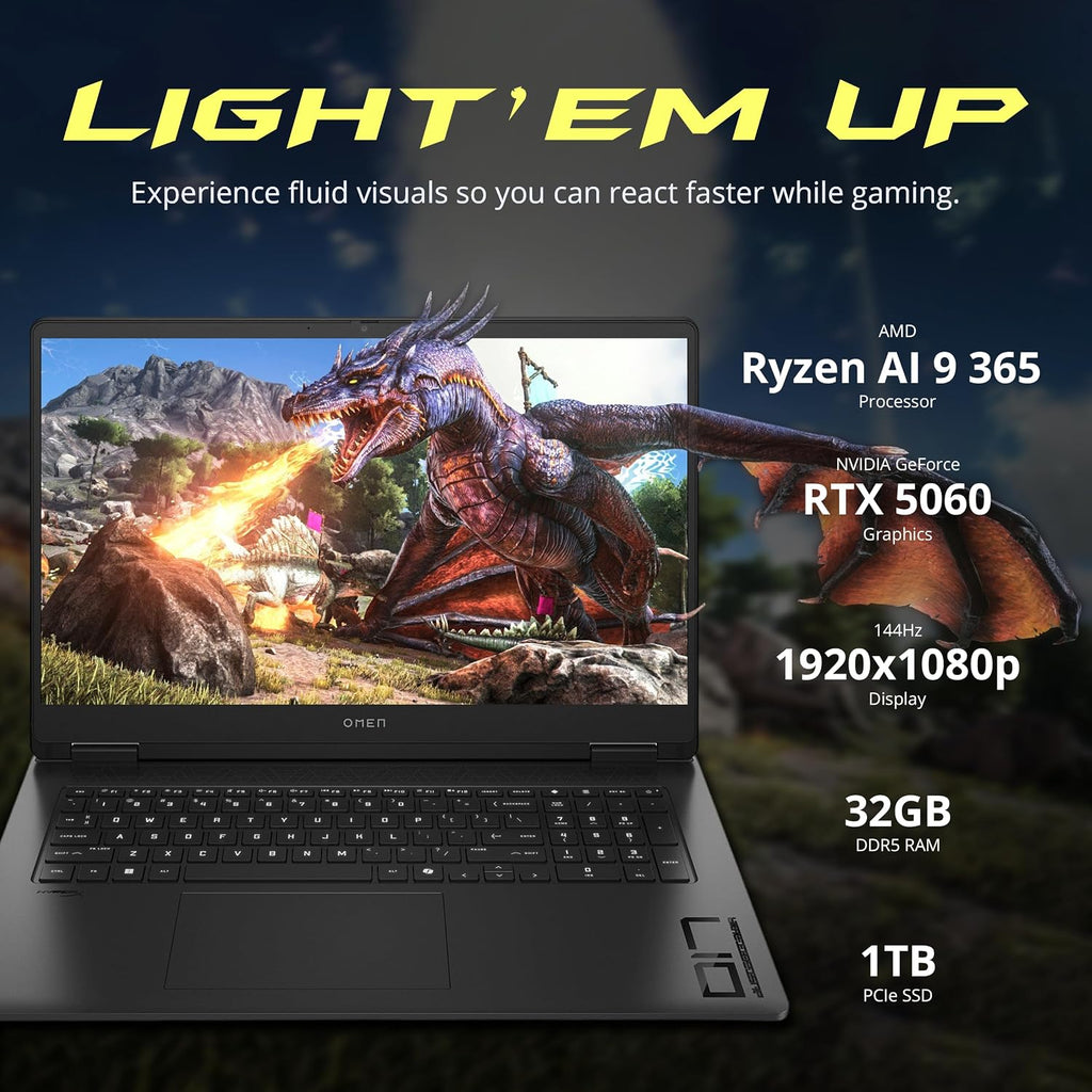 HP Omen 17 Gaming AI Laptop, GeForce RTX 5060, AMD Ryzen AI 9 365 Zen 5 10-Core (50 Tops), 17.3' 144Hz FHD IPS, 32GB RAM, 2TB Storage(1TB SSD+1TB Docking Station), RGB Backlit Keyboard, Win 11, Black
