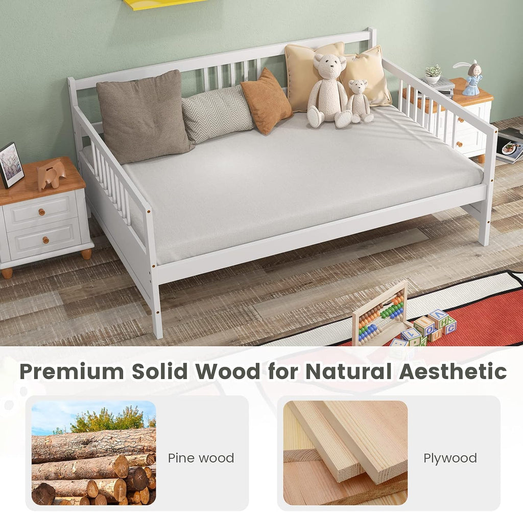 Giantex Full Size Daybed, Wooden Daybed Sofa Bed Frame with Wood Slat Support for Kids Teens, Multi-Functional Day Bed for Living Room Bedroom Guest Room, No Box Spring Needed, White