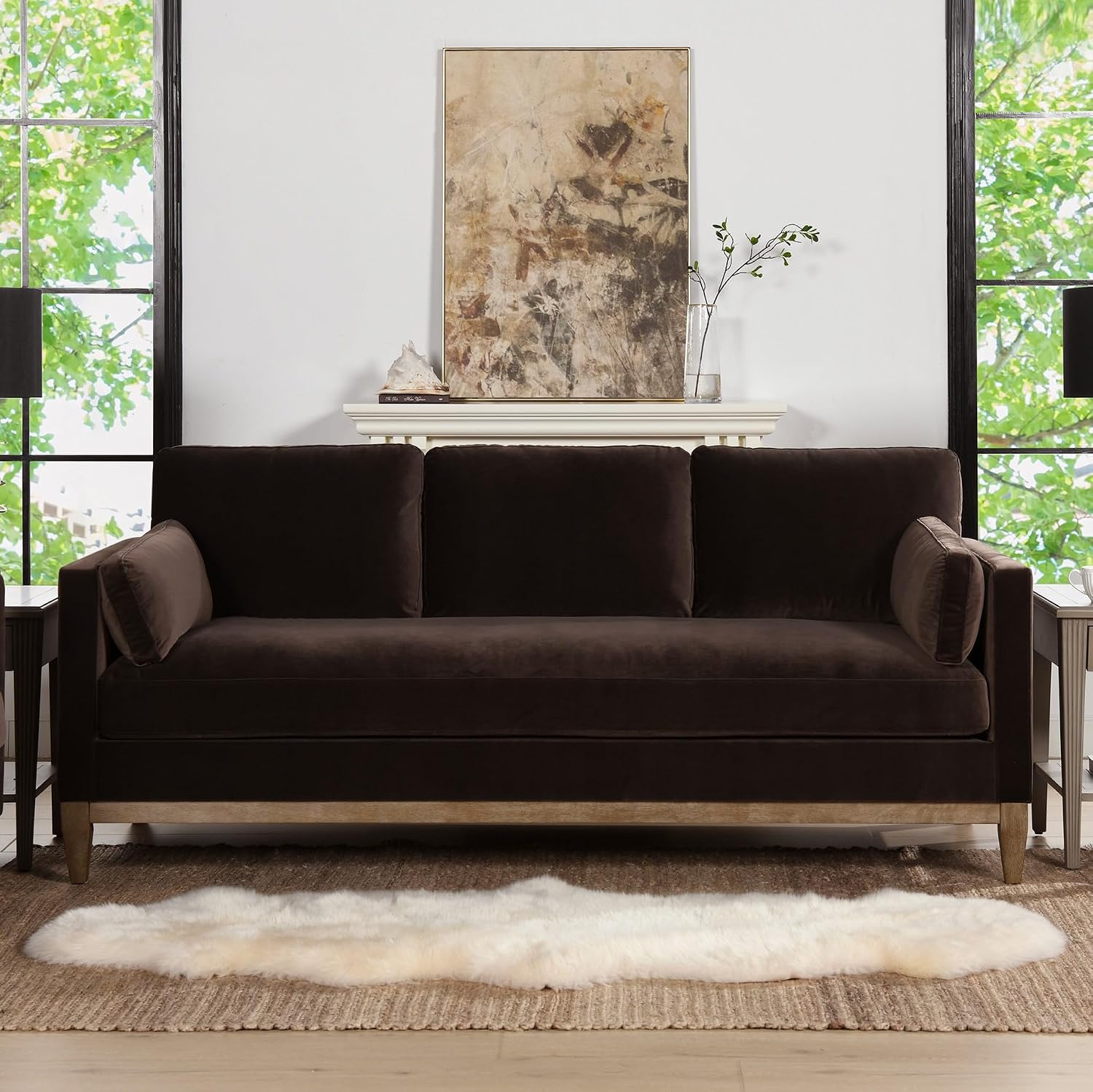 Jennifer Taylor Home Knox 84' Modern Farmhouse Performance Velvet Living Room Sofa Couch
