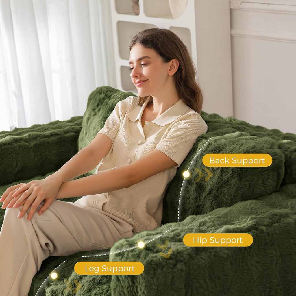 MAXYOYO Loveseat Sofa for Living Room, Small Sofa Couch Tufted Boneless Couch, Comfy Bean Bag Chair for Small Space Bedroom Apartment, No Assembly Needed, Green