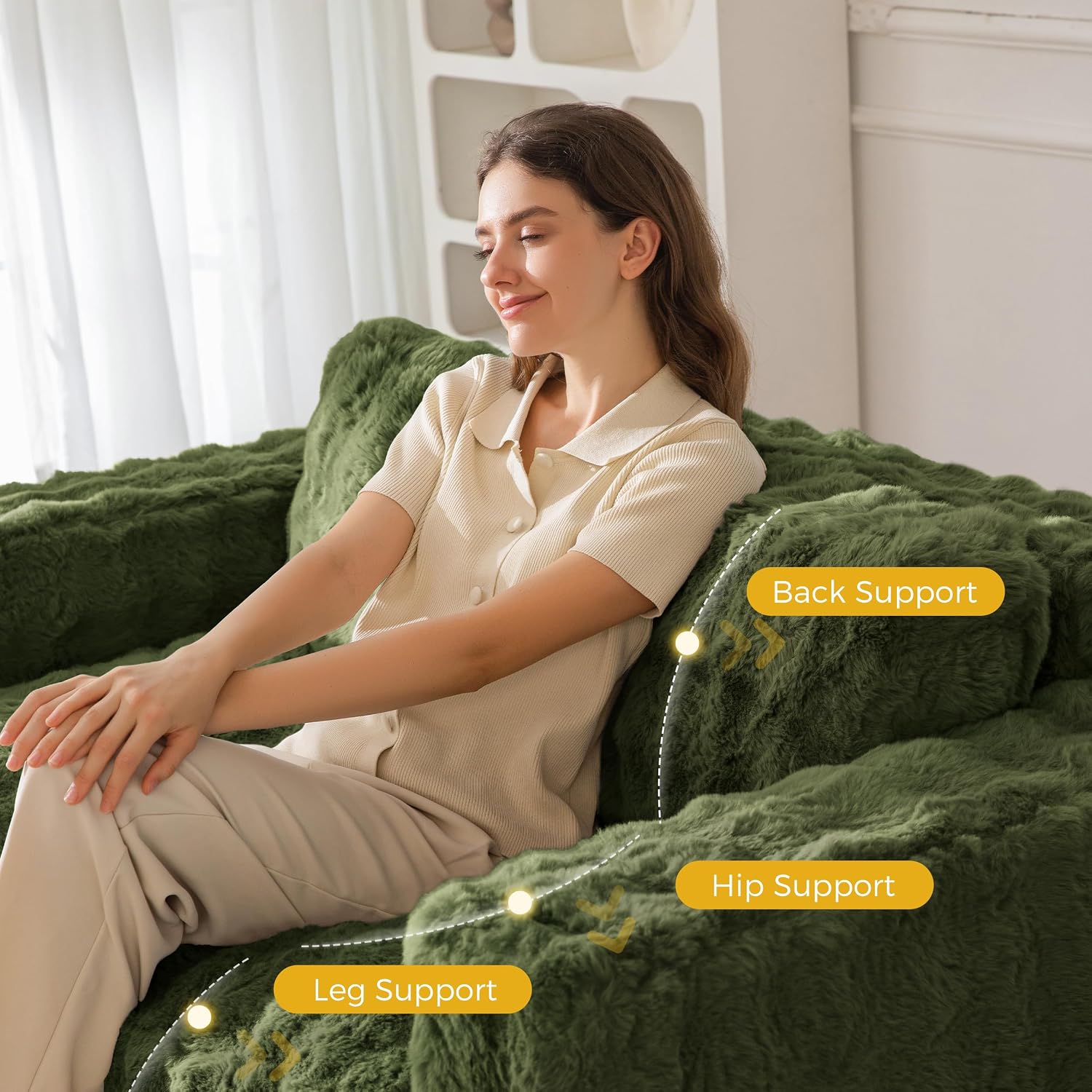 MAXYOYO Loveseat Sofa for Living Room, Small Sofa Couch Tufted Boneless Couch, Comfy Bean Bag Chair for Small Space Bedroom Apartment, No Assembly Needed, Green