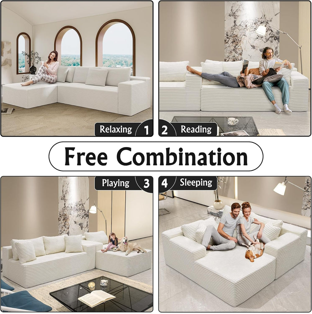 Sectional Couches for Living Room Corduroy Couch, 104' Cloud Boneless Couch with L-Shape Chaise, Modern Modular Sofa, Deep Seat Comfort, No Assembly Required(Plush Corduroy, Right Facing Chaise)