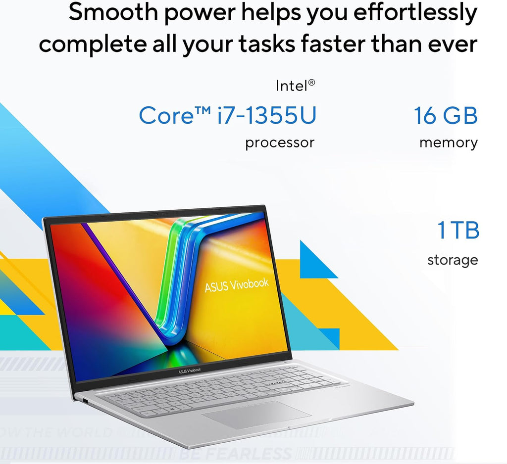 ASUS Vivobook 17 Laptop, 17.3' FHD 60Hz Display, Intel Core i7-1355U, Intel Iris Xe Graphics, 16GB Memory, 1TB Storage, Cool Silver, F1704VA-ES76