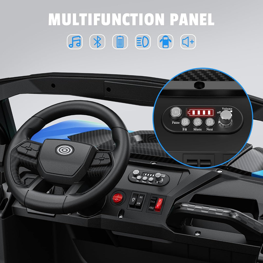 ARBELI 24V 2 Seater Ride on Car Truck 4x200W, EVA Tires, 4WD/2WD, Rainbow Lights, Remote Control, Shock Absorbers, Bluetooth, Ride on Toy for Big Kids Ages 3-8, Blue