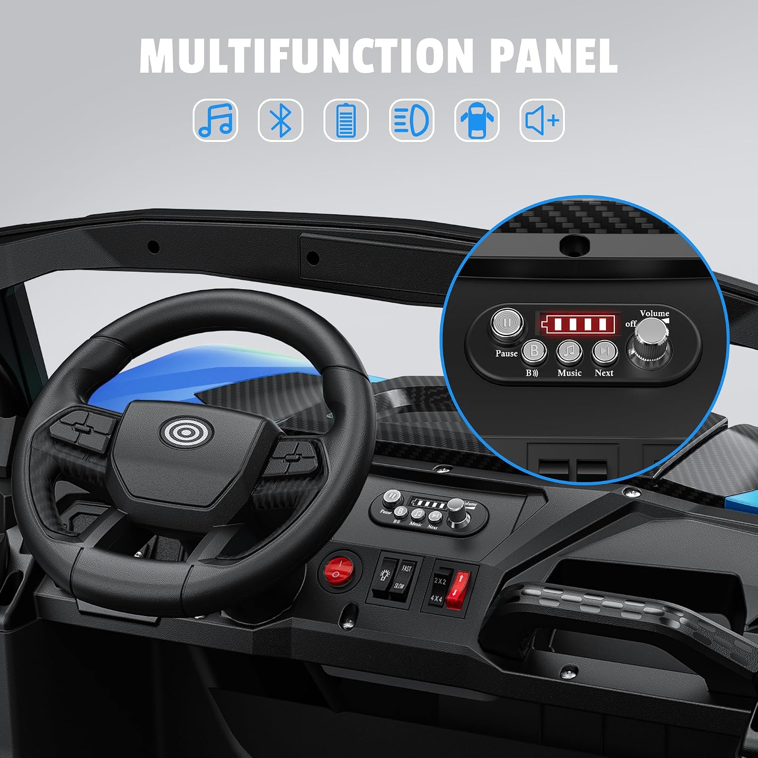 ARBELI 24V 2 Seater Ride on Car Truck 4x200W, EVA Tires, 4WD/2WD, Rainbow Lights, Remote Control, Shock Absorbers, Bluetooth, Ride on Toy for Big Kids Ages 3-8, Blue