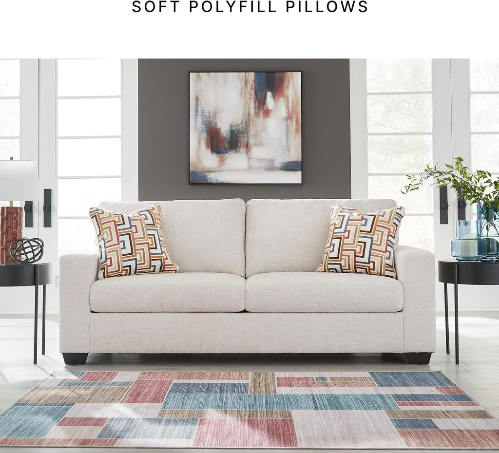 Signature Design by Ashley Aviemore Coastal Sofa Sleeper with Folding Memory Foam Mattress and 2 Accent Pillows, Queen, Beige