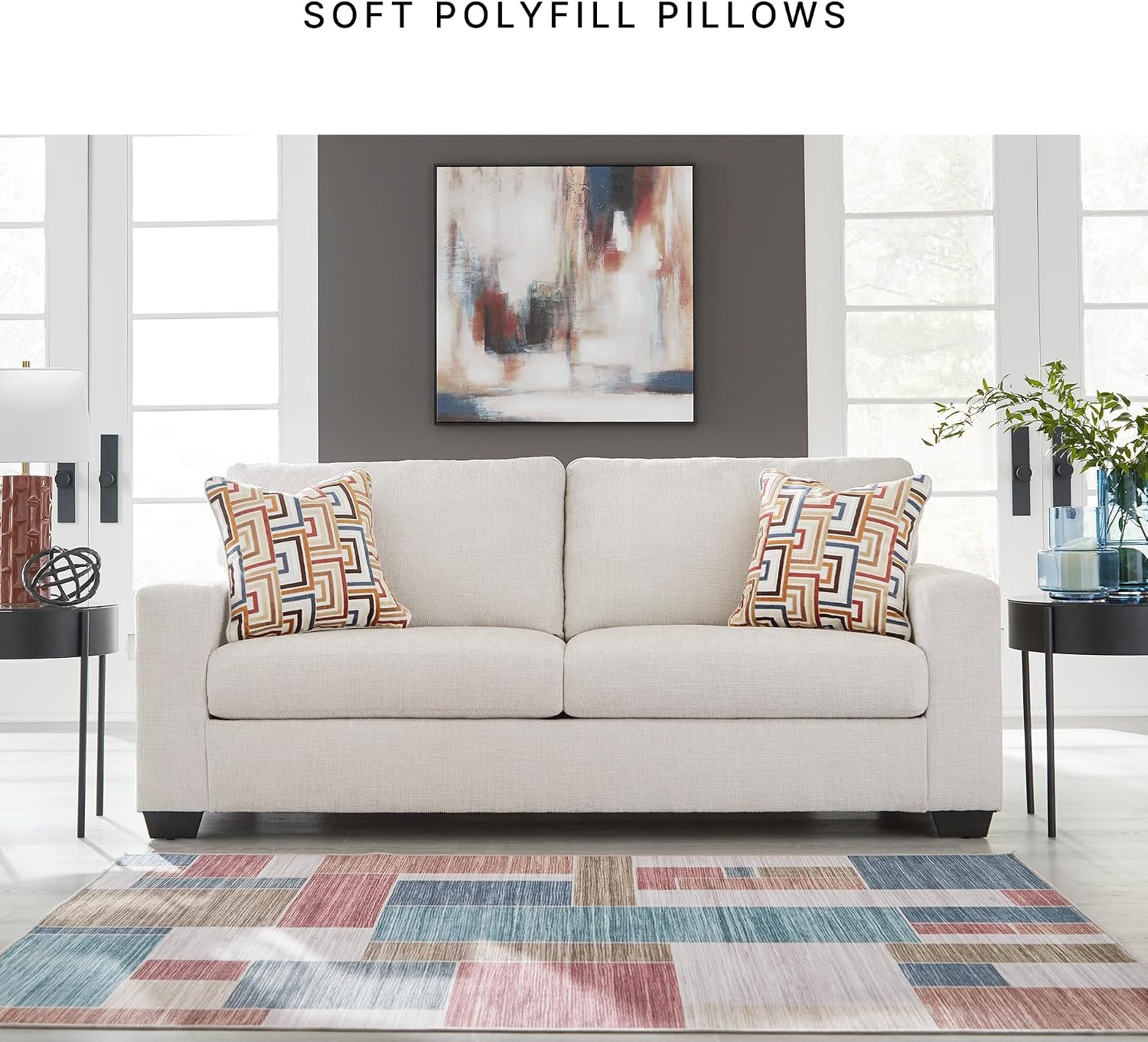 Signature Design by Ashley Aviemore Coastal Sofa Sleeper with Folding Memory Foam Mattress and 2 Accent Pillows, Queen, Beige