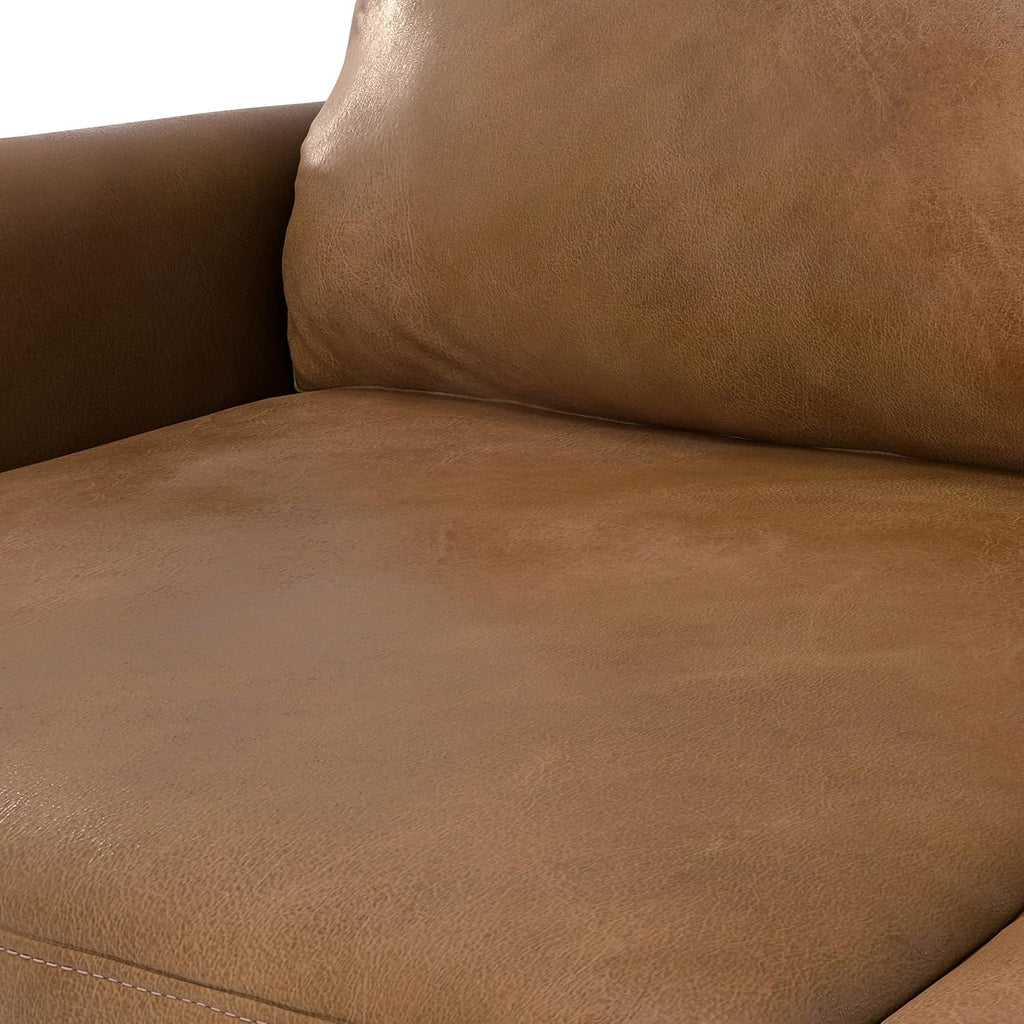 SIMPLIHOME Livingston Sofa - 76' Wide x 33' High Top Grain Genuine Leather Sofa in Caramel Brown, Mid-Century Modern Loveseat with Removable Feather-Wrapped Cushions and Solid Wood Frame