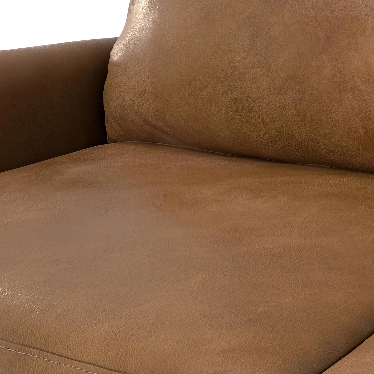 SIMPLIHOME Livingston Sofa - 76' Wide x 33' High Top Grain Genuine Leather Sofa in Caramel Brown, Mid-Century Modern Loveseat with Removable Feather-Wrapped Cushions and Solid Wood Frame