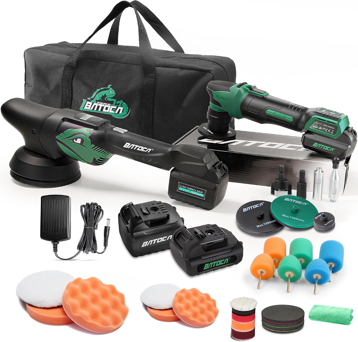 BATOCA S4 Cordless Polisher 3'/1' DA/RO Polisher- Brushless Motor & S2 Cordless Car Buffer - LED Display, 5Ah+2.5Ah Interchangeable 2 Batteries for Car Detailing, Headlight Restoration, PRO Combo Kit