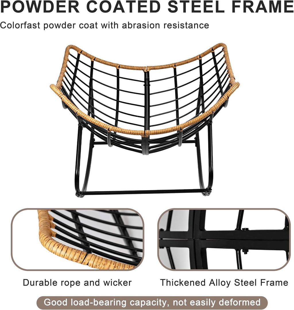 Egg-Shaped Outdoor Rocking Chair, Patio Rocking Chair with Thick Cushion, Modern Indoor Papasan Rocking Chair, Lounge Rocker for Balcony, Living Room, Bedroom, Porch, Lawn, Garden (Dark Grey)