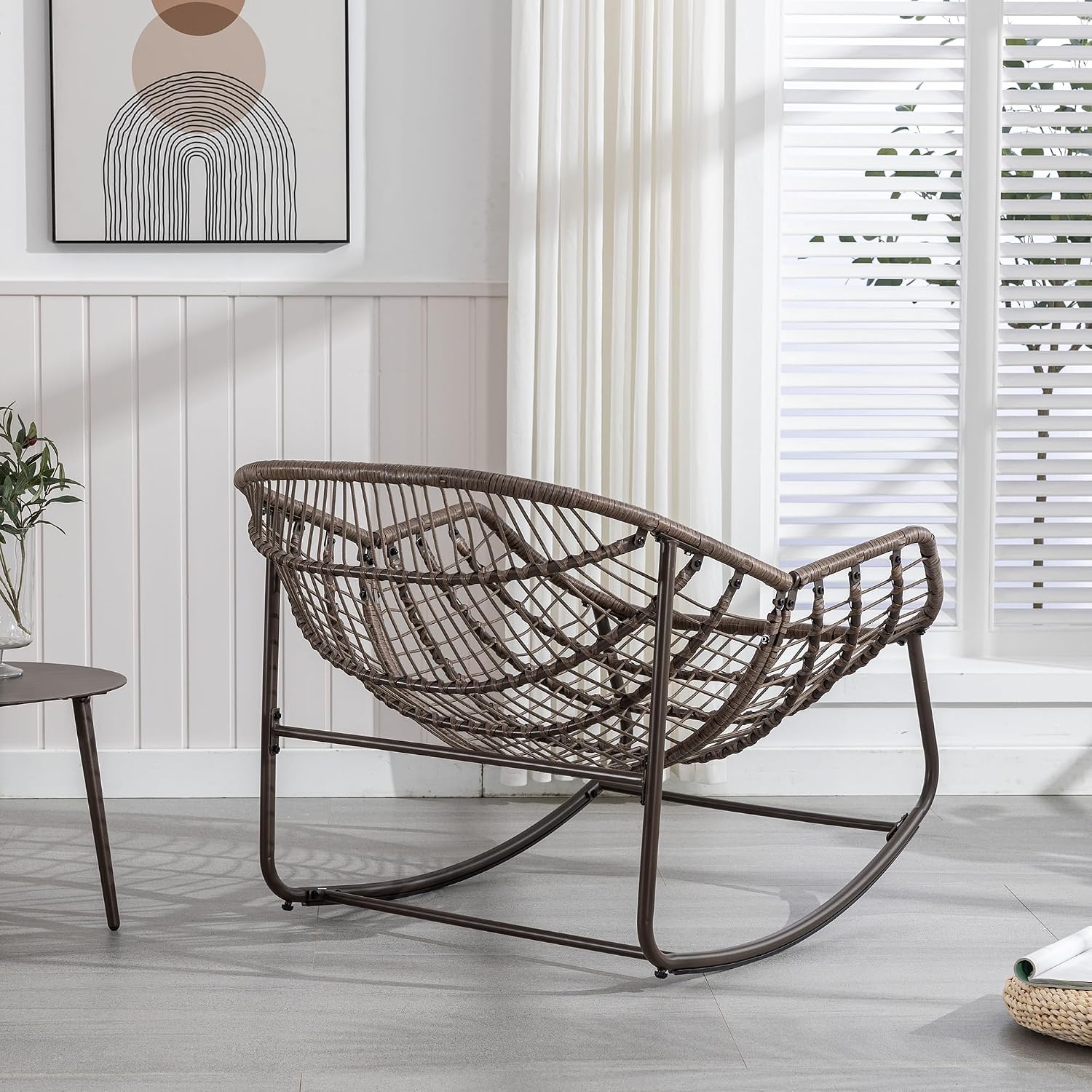 Outdoor & Indoor Rocking Chair - Patio Egg & Papasan Chair with Detachable Cushion for Bedroom, Living Room, Garden - Orange