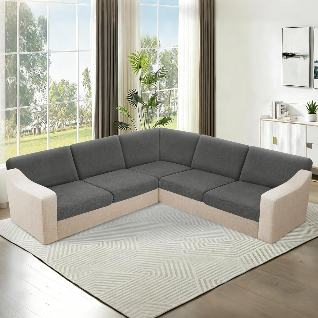 HDCAXKJ Waterproof Sectional Couch Cushion Covers 11 Pieces Extra Large Stretch L Shaped Corner Sofa Slipcover Back Cover Soft Sofa Seat Cushion Covers for Dogs (XL-5 Seater and 6 Backrest, Dark Gray)
