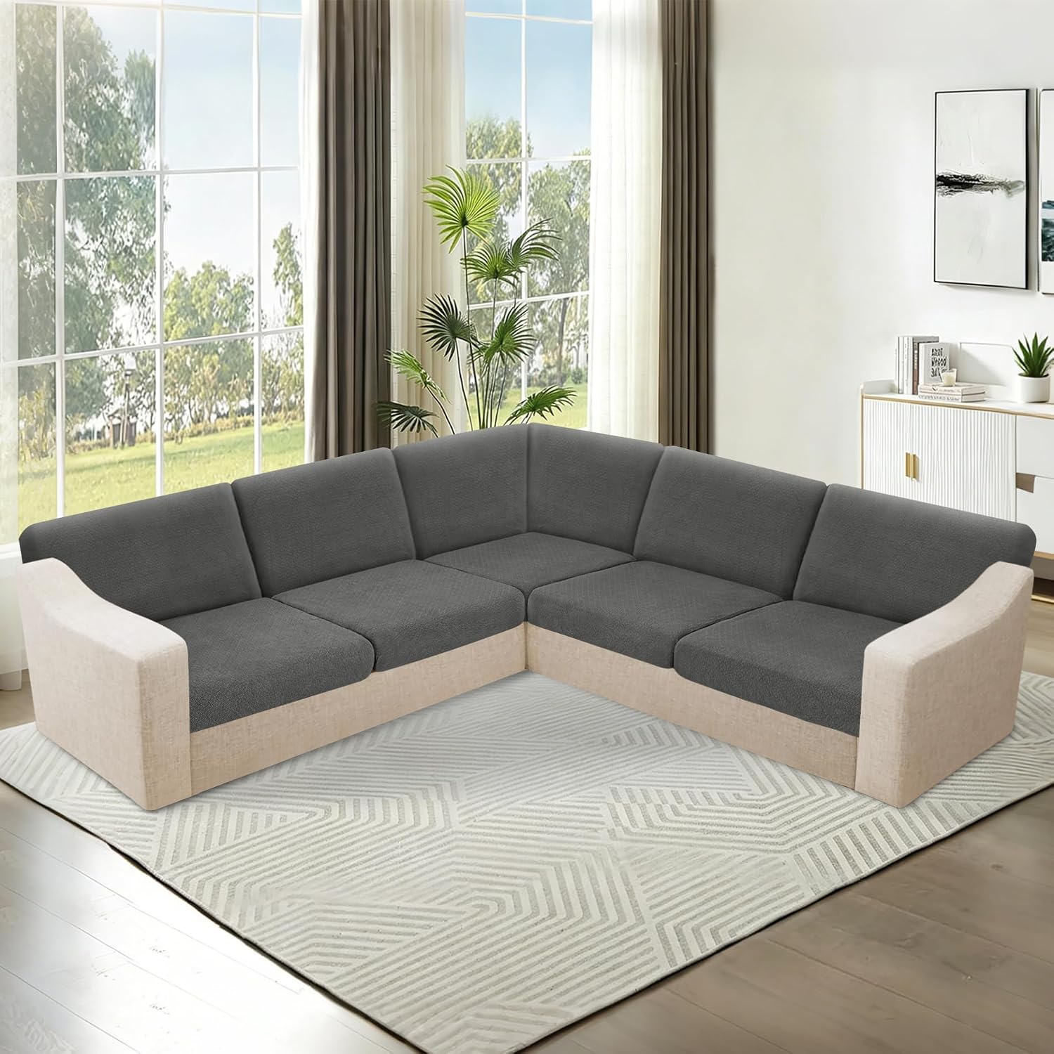 HDCAXKJ Waterproof Sectional Couch Cushion Covers 11 Pieces Extra Large Stretch L Shaped Corner Sofa Slipcover Back Cover Soft Sofa Seat Cushion Covers for Dogs (XL-5 Seater and 6 Backrest, Dark Gray)