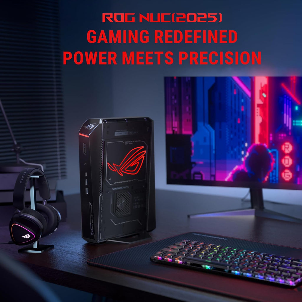 ROG NUC (2025) Gaming Mini PC with Intel® Core™ Ultra 9 (Series 2) ARL-HX CPU, NVIDIA® GeForce RTX™ 5080 Mobile GPU, 32GB DDR5 RAM, 2TB NVMe SSD, Thunderbolt™ 4, Triple-Fan Cooling, and ARGB Lighting