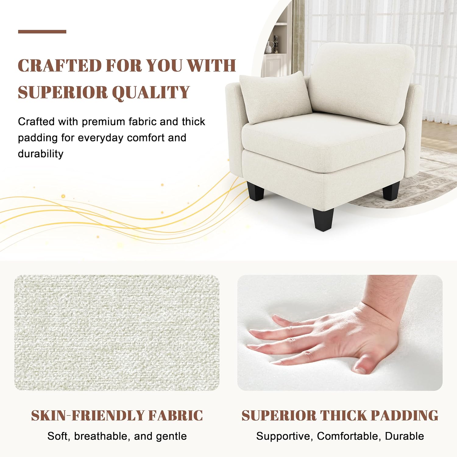 Sectional Sleeper Sofa, 6 Seaters Modular Sleeper Sofa Couch, Comfy Sectionals Couches Bed, Convertible Sofas with Ottomans, Modular Sectional Couches for Living Room, Beige