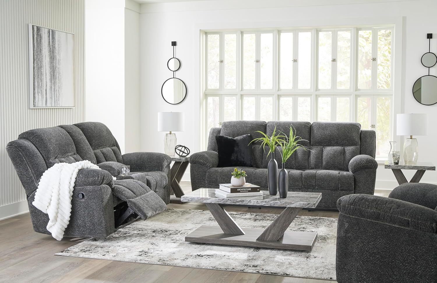Signature Design by Ashley Frohn Contemporary Manual Reclining Sofa, Gray