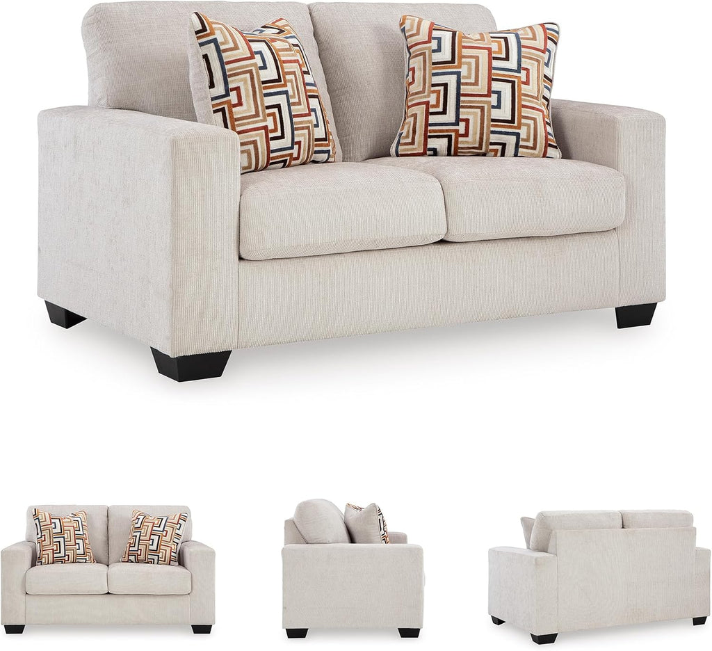 Signature Design by Ashley Aviemore Coastal Loveseat with 2 Accent Pillows, Beige