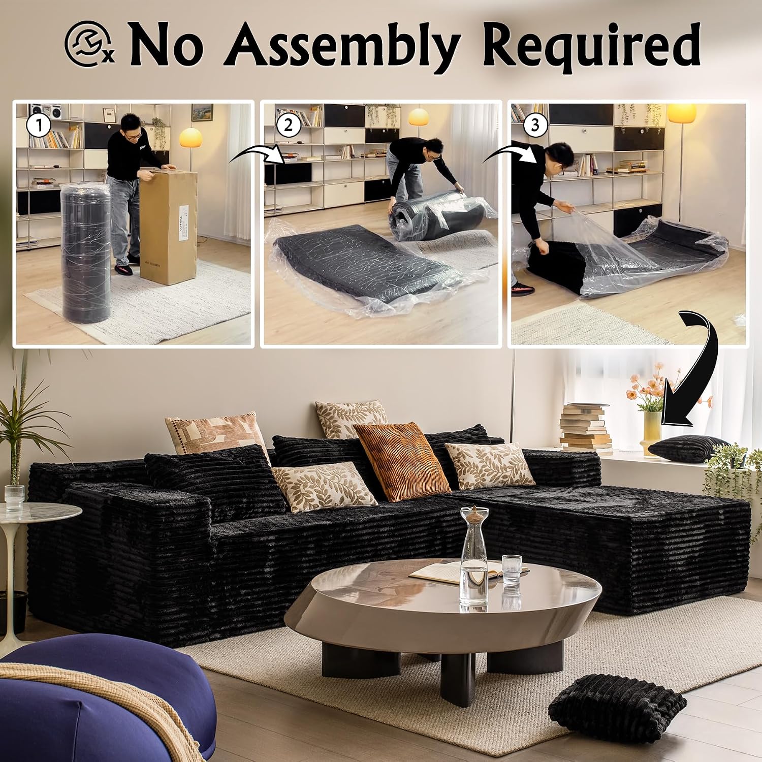 Sectional Couches for Living Room Corduroy Couch, 104' Cloud Sectional Couch with L-Shape Chaise, Modern Modular Sofa, Deep Seat Comfort, No Assembly Required(Plush Corduroy, Right Facing Chaise)