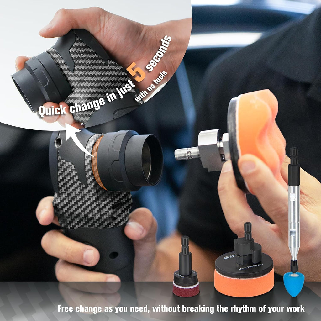 BATOCA S4 Cordless Multi-Polisher-Set, with 2Pcs 12V 2.5Ah Batteries, RO&DA Car Buffer Polisher, 1&3inch Mini Brushless Polisher for Car Detailing, Carbon Style
